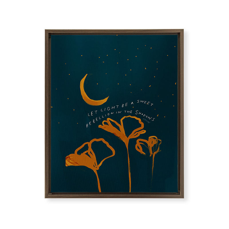 "Let Light Be A Sweet Rebellion In The Shadows" Framed Canvas Print