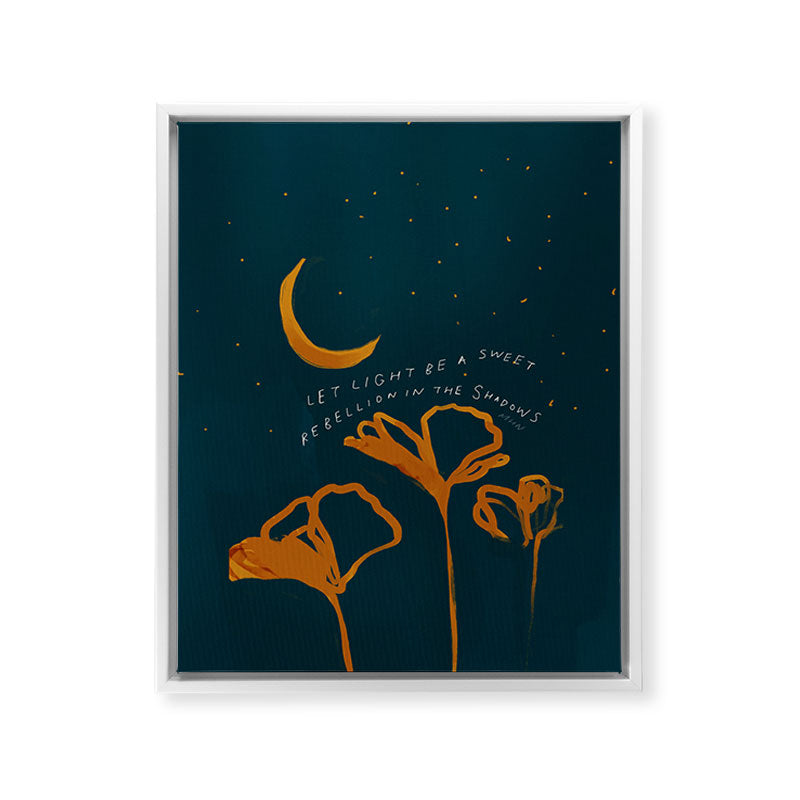 "Let Light Be A Sweet Rebellion In The Shadows" Framed Canvas Print