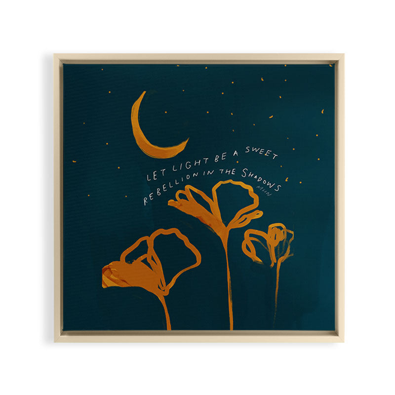 "Let Light Be A Sweet Rebellion In The Shadows" Framed Canvas Print
