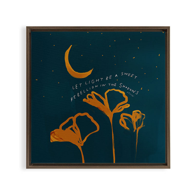 "Let Light Be A Sweet Rebellion In The Shadows" Framed Canvas Print