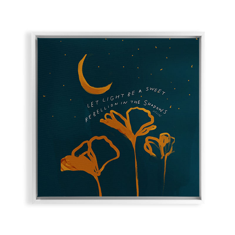 "Let Light Be A Sweet Rebellion In The Shadows" Framed Canvas Print