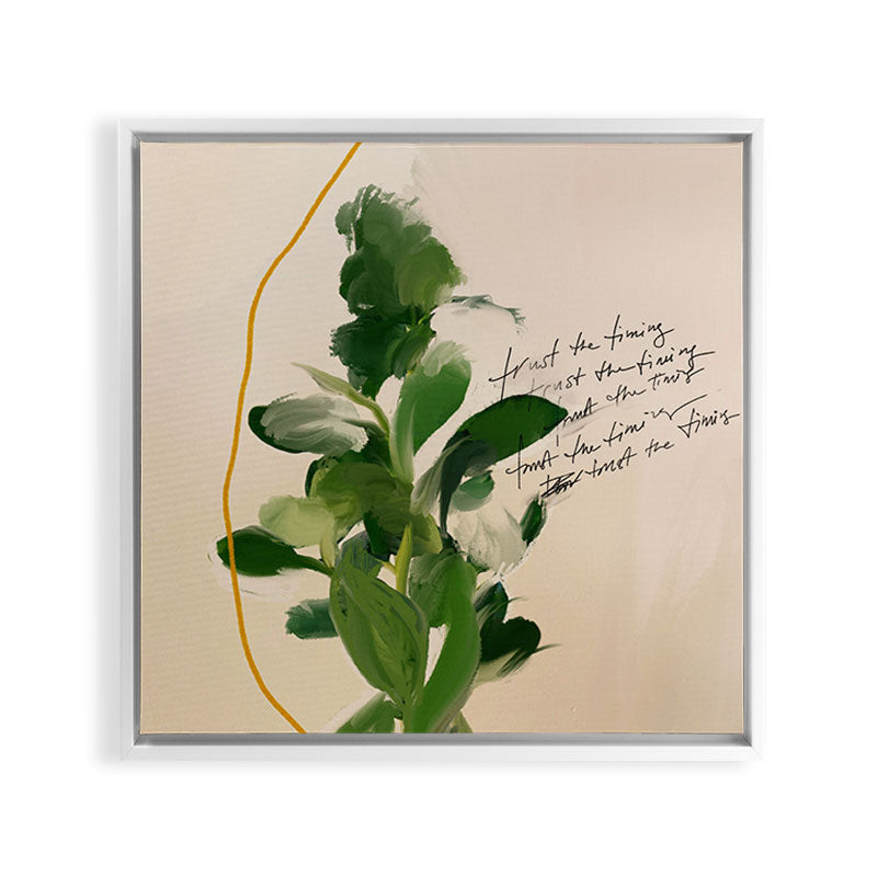 "Trust The Timing." Framed Canvas Print