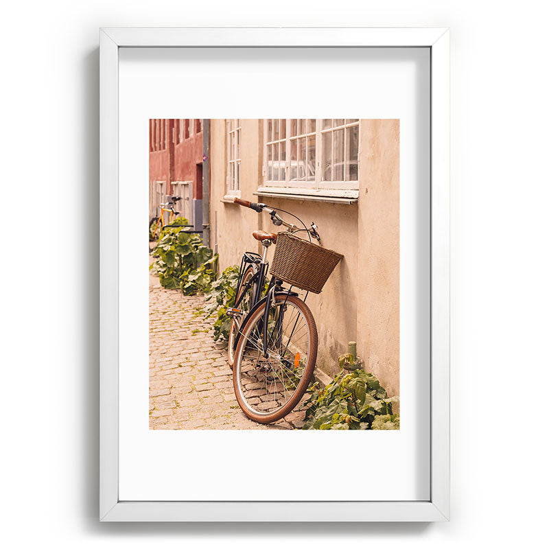 A bicycle in a Copenhagen street | Travel photography | Scandi Europe Scandinavia  Framed Art Print