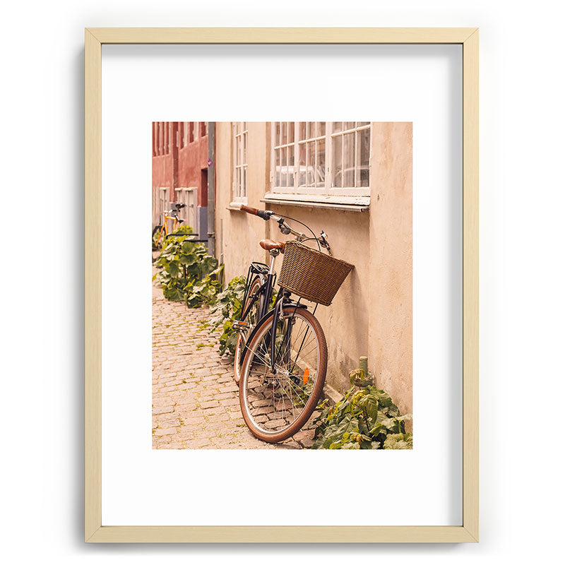 A bicycle in a Copenhagen street | Travel photography | Scandi Europe Scandinavia  Framed Art Print
