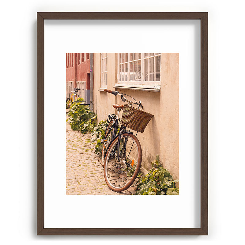 A bicycle in a Copenhagen street | Travel photography | Scandi Europe Scandinavia  Framed Art Print