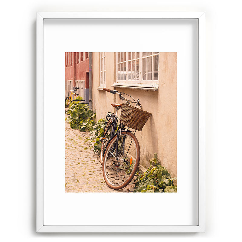 A bicycle in a Copenhagen street | Travel photography | Scandi Europe Scandinavia  Framed Art Print