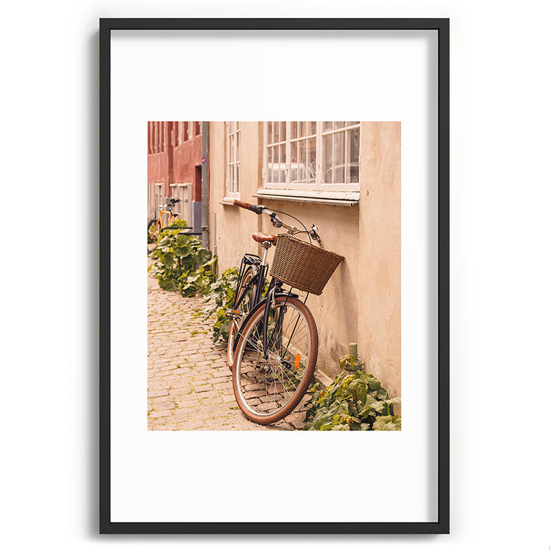 A bicycle in a Copenhagen street | Travel photography | Scandi Europe Scandinavia  Framed Art Print