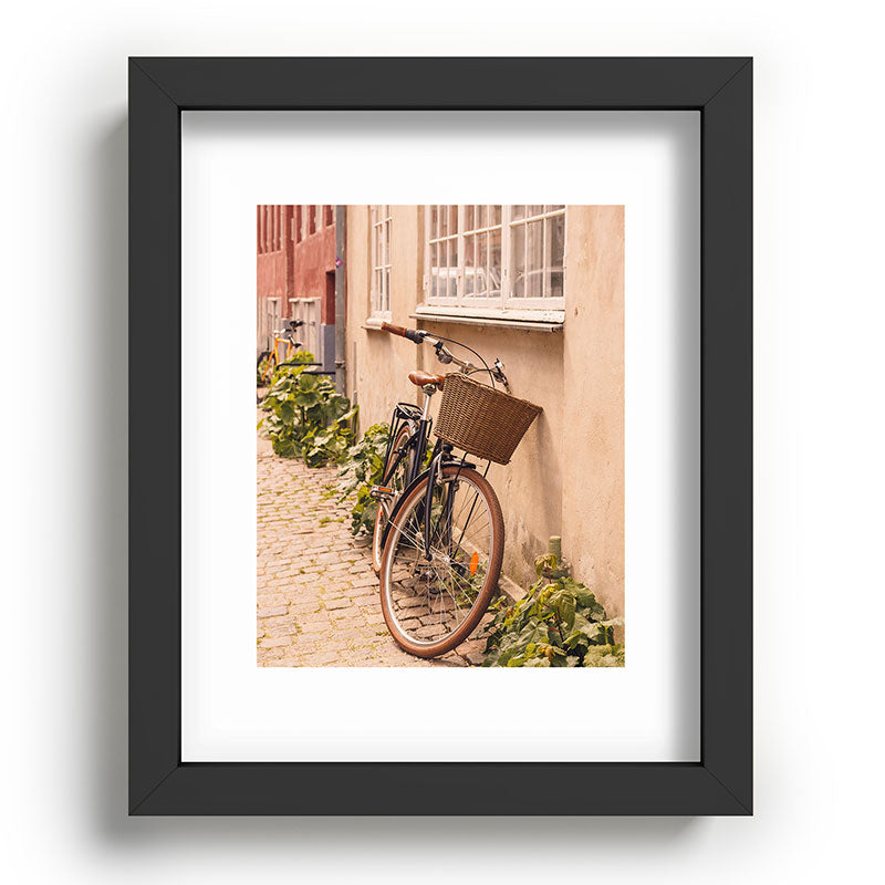 A bicycle in a Copenhagen street | Travel photography | Scandi Europe Scandinavia  Framed Art Print