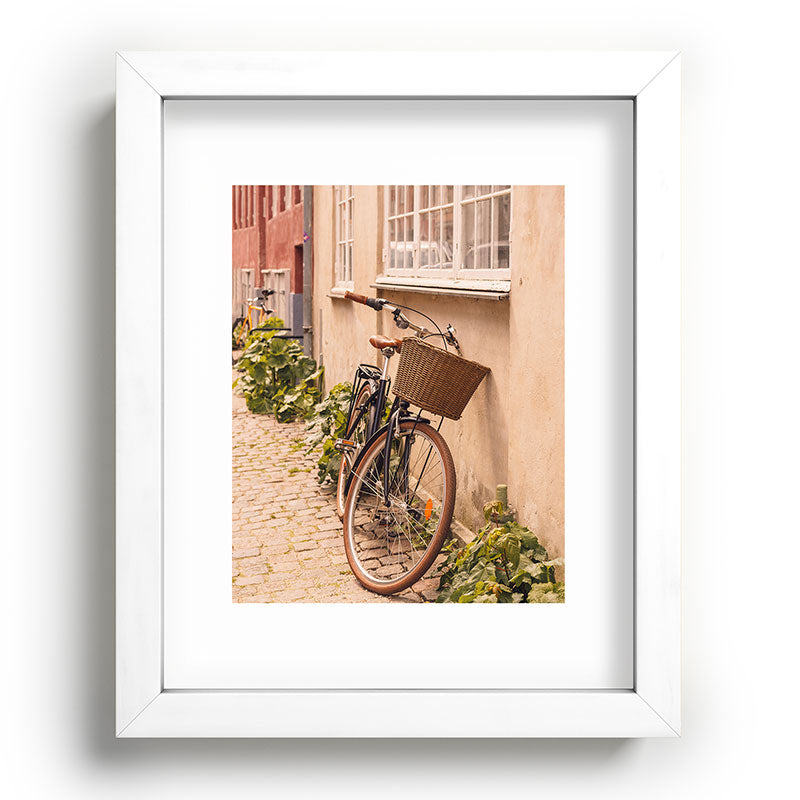 A bicycle in a Copenhagen street | Travel photography | Scandi Europe Scandinavia  Framed Art Print