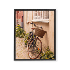 A bicycle in a Copenhagen street | Travel photography | Scandi Europe Scandinavia  Framed Canvas Print