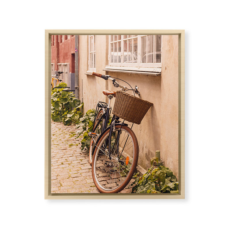 A bicycle in a Copenhagen street | Travel photography | Scandi Europe Scandinavia  Framed Canvas Print