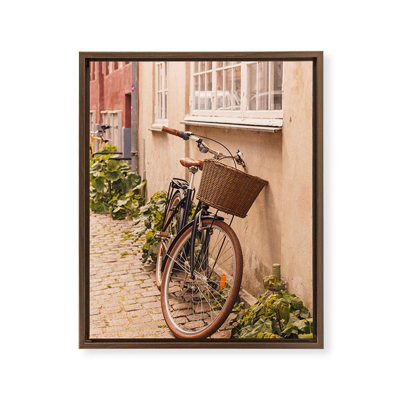 A bicycle in a Copenhagen street | Travel photography | Scandi Europe Scandinavia  Framed Canvas Print