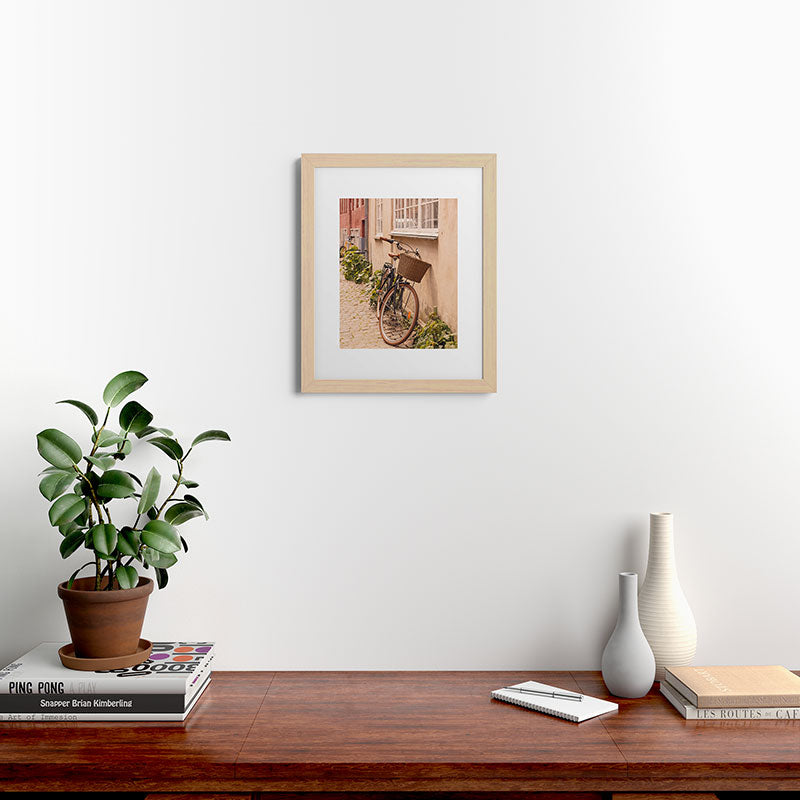 A bicycle in a Copenhagen street | Travel photography | Scandi Europe Scandinavia  Framed Art Print