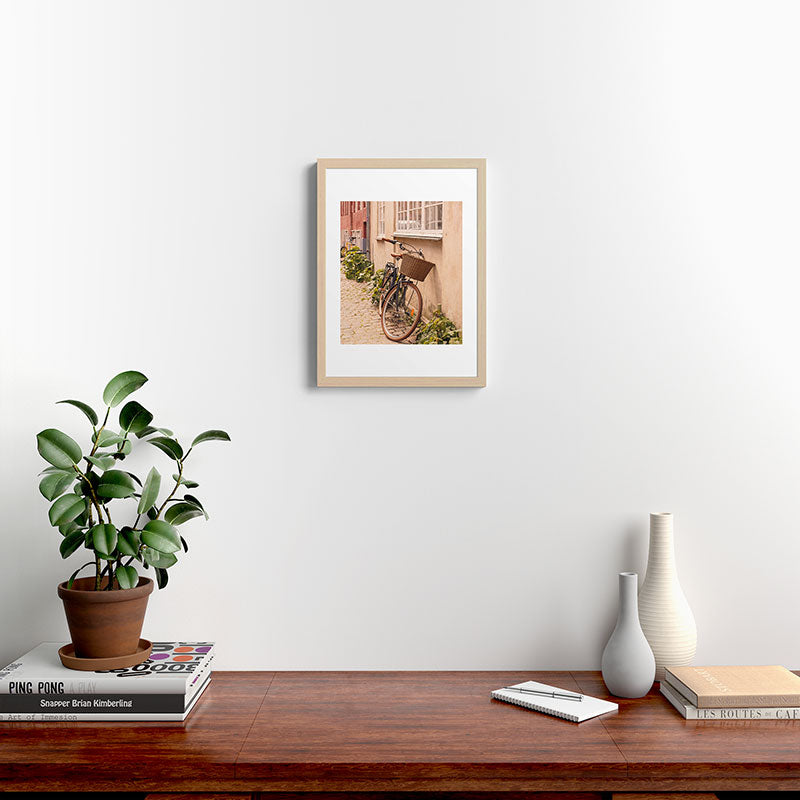 A bicycle in a Copenhagen street | Travel photography | Scandi Europe Scandinavia  Framed Art Print