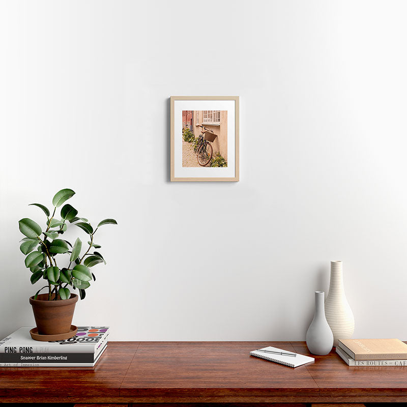 A bicycle in a Copenhagen street | Travel photography | Scandi Europe Scandinavia  Framed Art Print