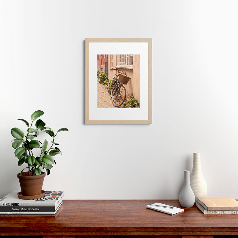 A bicycle in a Copenhagen street | Travel photography | Scandi Europe Scandinavia  Framed Art Print