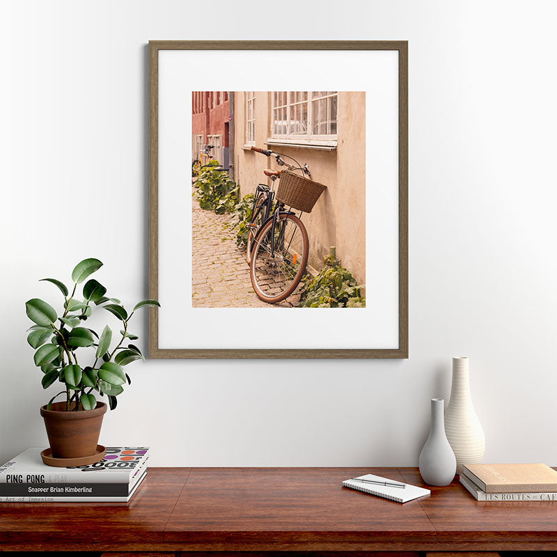 A bicycle in a Copenhagen street | Travel photography | Scandi Europe Scandinavia  Framed Art Print