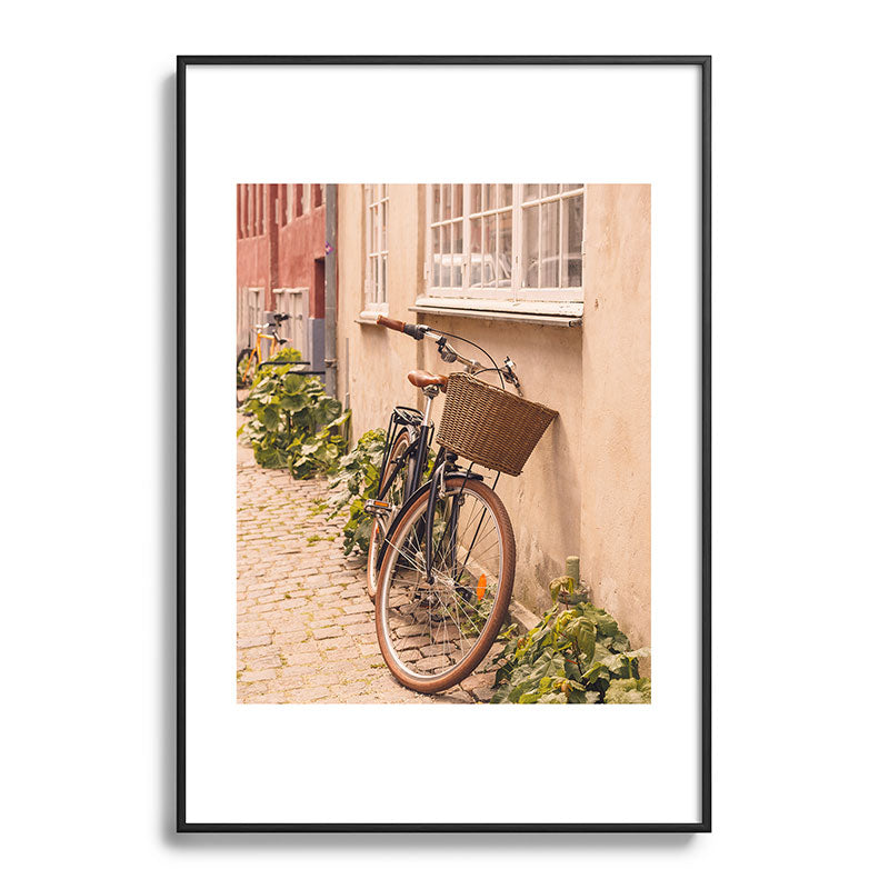 A bicycle in a Copenhagen street | Travel photography | Scandi Europe Scandinavia  Framed Art Print