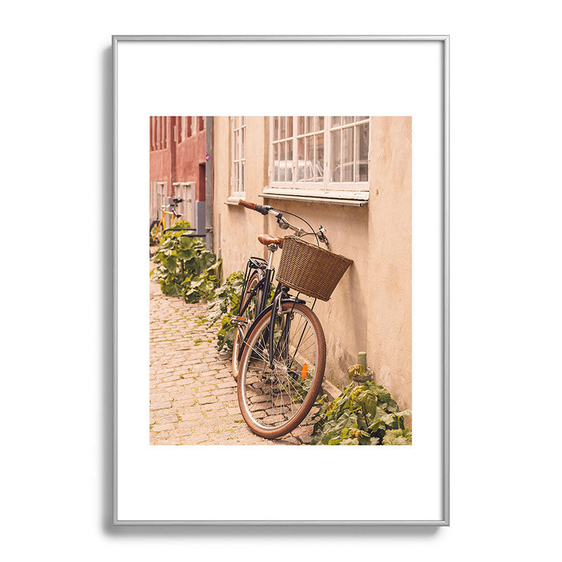 A bicycle in a Copenhagen street | Travel photography | Scandi Europe Scandinavia  Framed Art Print