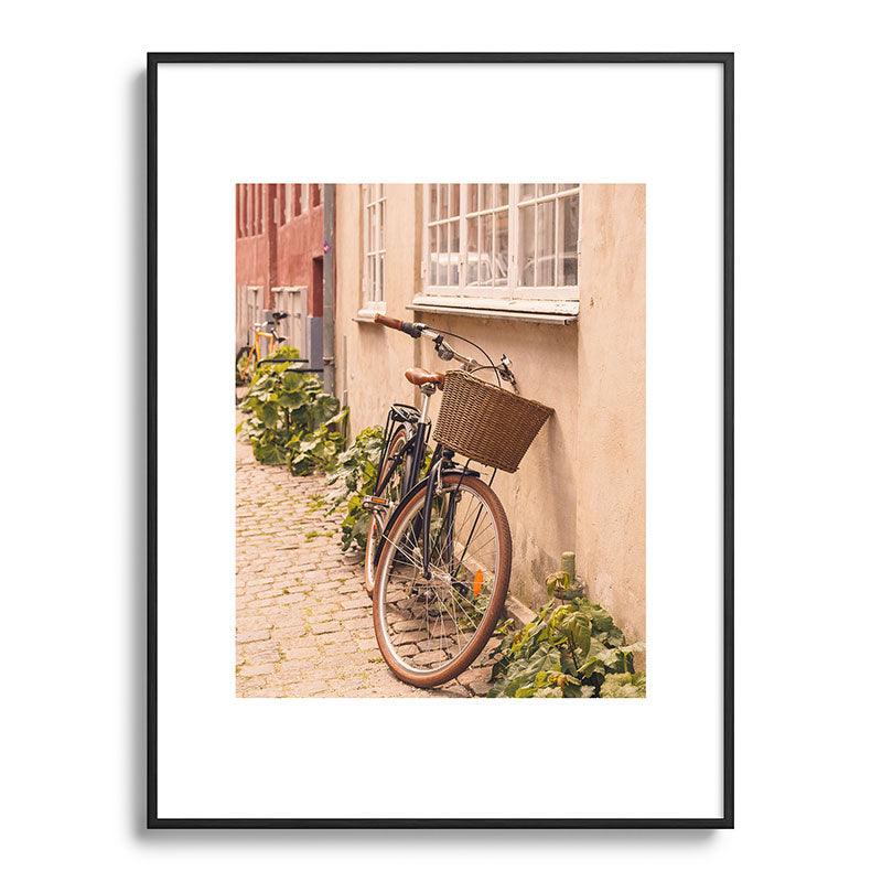 A bicycle in a Copenhagen street | Travel photography | Scandi Europe Scandinavia  Framed Art Print