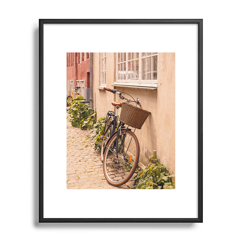 A bicycle in a Copenhagen street | Travel photography | Scandi Europe Scandinavia  Framed Art Print