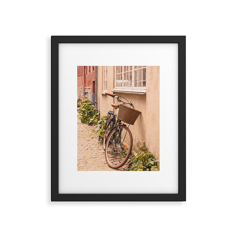 A bicycle in a Copenhagen street | Travel photography | Scandi Europe Scandinavia  Framed Art Print