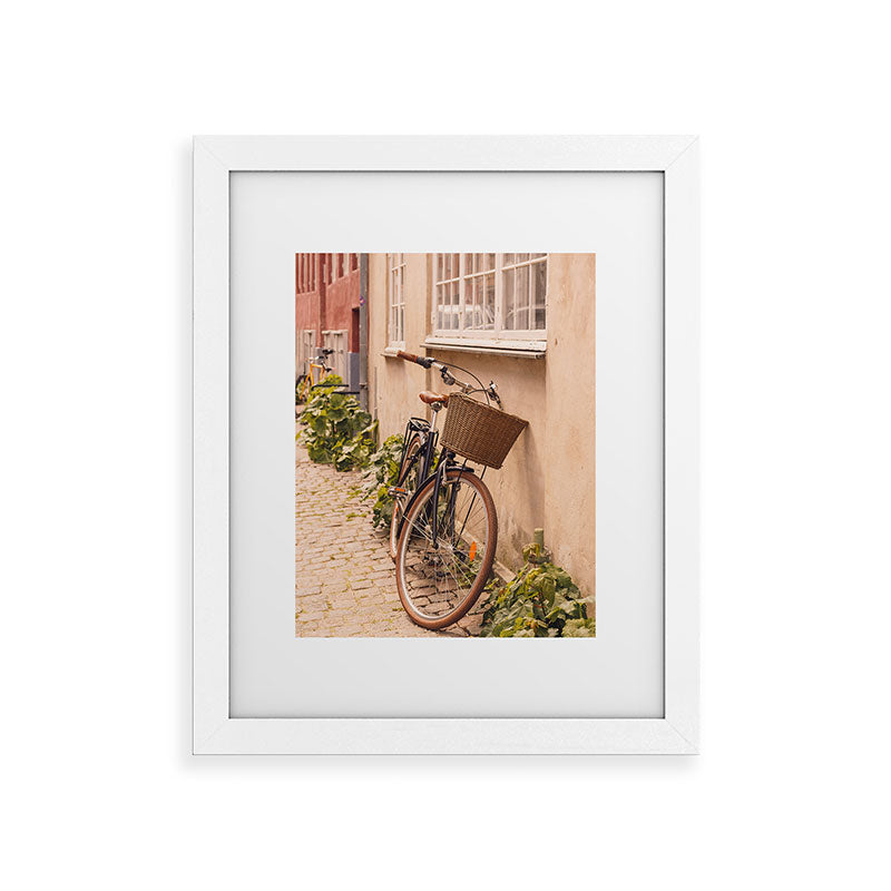 A bicycle in a Copenhagen street | Travel photography | Scandi Europe Scandinavia  Framed Art Print