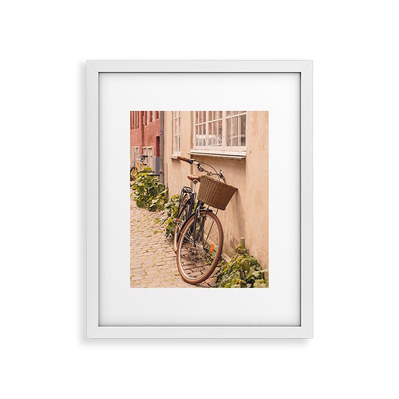 A bicycle in a Copenhagen street | Travel photography | Scandi Europe Scandinavia  Framed Art Print
