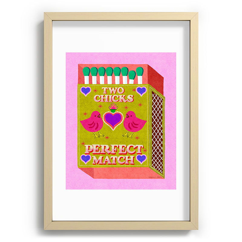 2 Chicks Perfect Match Vintage Matchbox Green & Pink Palette Framed Art Print