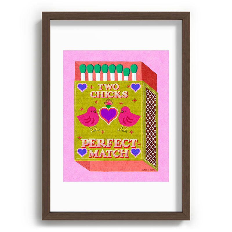 2 Chicks Perfect Match Vintage Matchbox Green & Pink Palette Framed Art Print