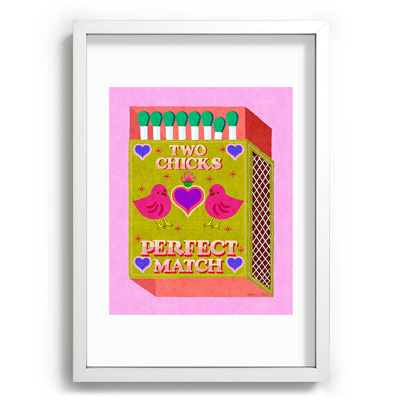 2 Chicks Perfect Match Vintage Matchbox Green & Pink Palette Framed Art Print