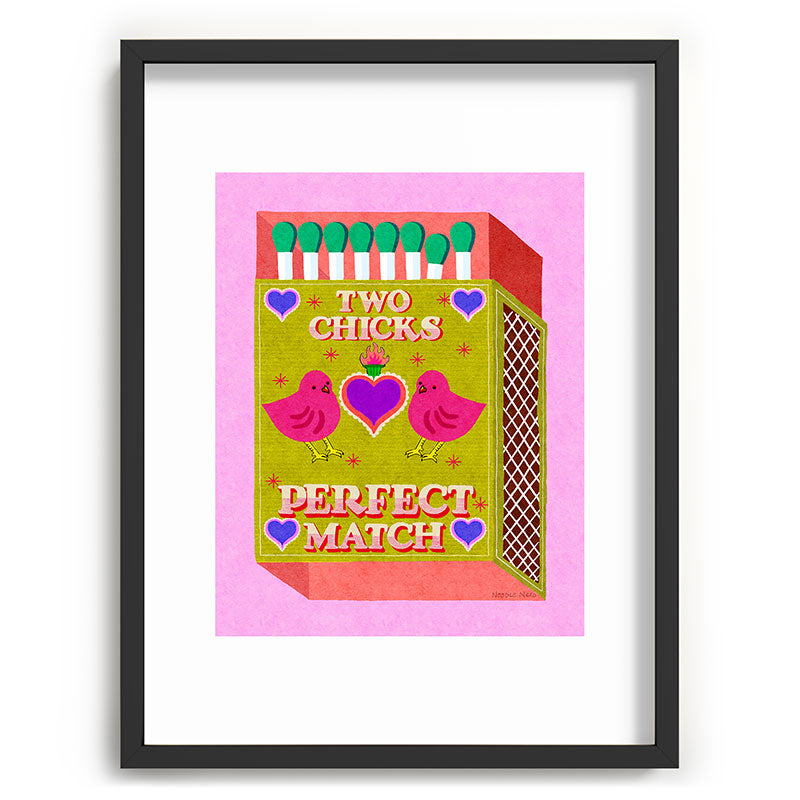 2 Chicks Perfect Match Vintage Matchbox Green & Pink Palette Framed Art Print