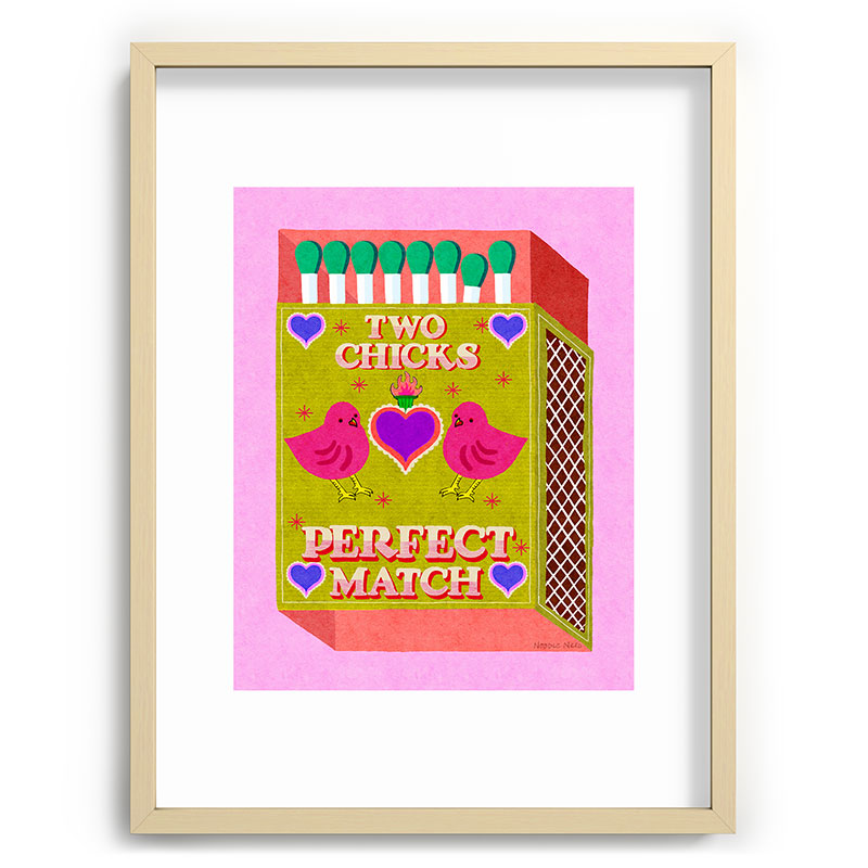 2 Chicks Perfect Match Vintage Matchbox Green & Pink Palette Framed Art Print