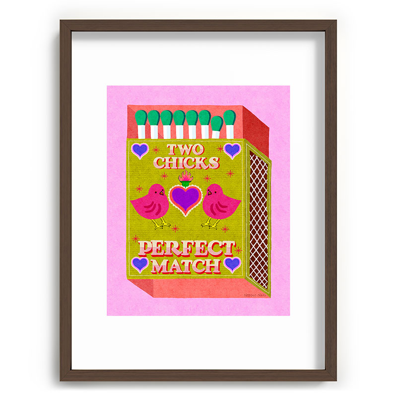 2 Chicks Perfect Match Vintage Matchbox Green & Pink Palette Framed Art Print