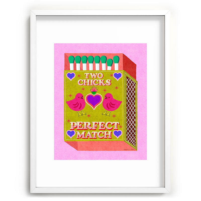 2 Chicks Perfect Match Vintage Matchbox Green & Pink Palette Framed Art Print