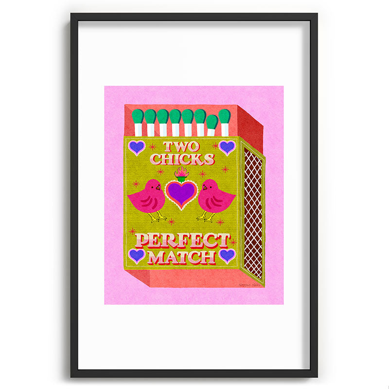 2 Chicks Perfect Match Vintage Matchbox Green & Pink Palette Framed Art Print