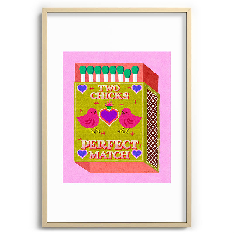 2 Chicks Perfect Match Vintage Matchbox Green & Pink Palette Framed Art Print