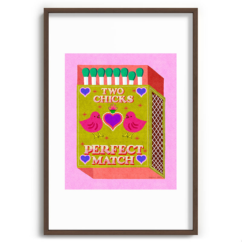 2 Chicks Perfect Match Vintage Matchbox Green & Pink Palette Framed Art Print