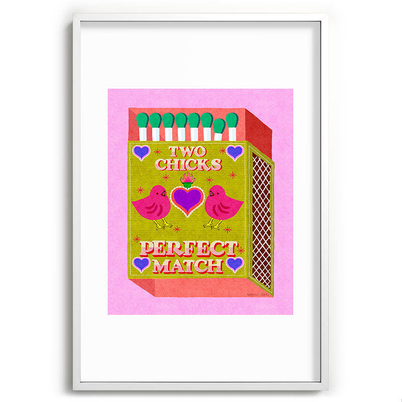 2 Chicks Perfect Match Vintage Matchbox Green & Pink Palette Framed Art Print