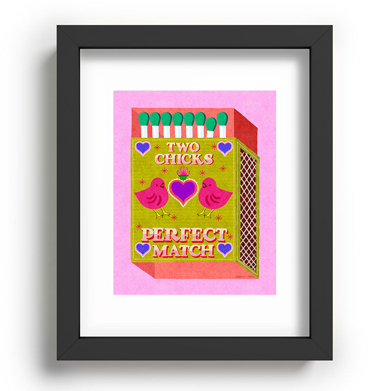 2 Chicks Perfect Match Vintage Matchbox Green & Pink Palette Framed Art Print
