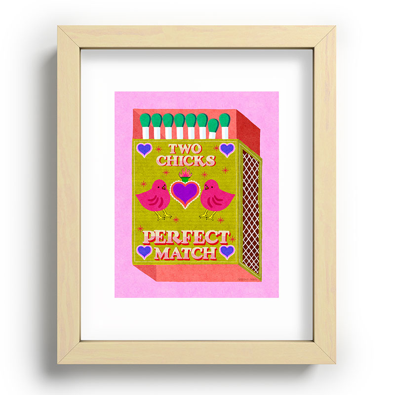 2 Chicks Perfect Match Vintage Matchbox Green & Pink Palette Framed Art Print
