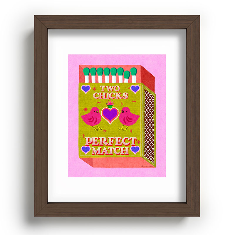 2 Chicks Perfect Match Vintage Matchbox Green & Pink Palette Framed Art Print
