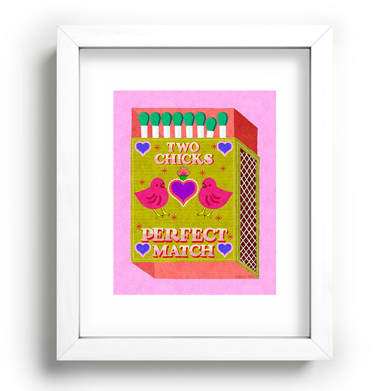 2 Chicks Perfect Match Vintage Matchbox Green & Pink Palette Framed Art Print