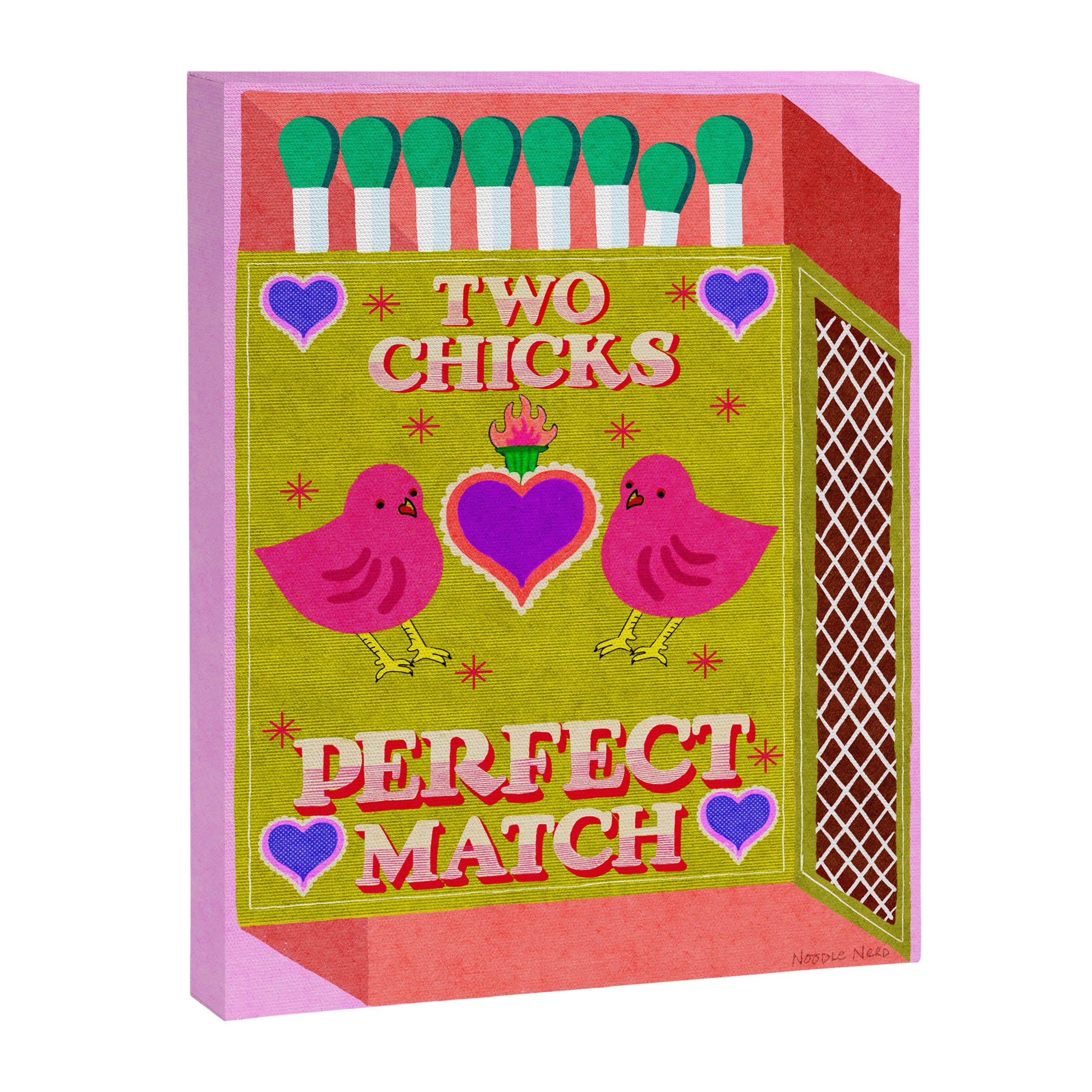 2 Chicks Perfect Match Vintage Matchbox Green & Pink Palette Canvas Print