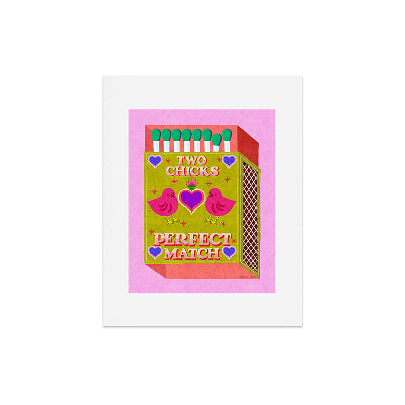 2 Chicks Perfect Match Vintage Matchbox Green & Pink Palette Art Print