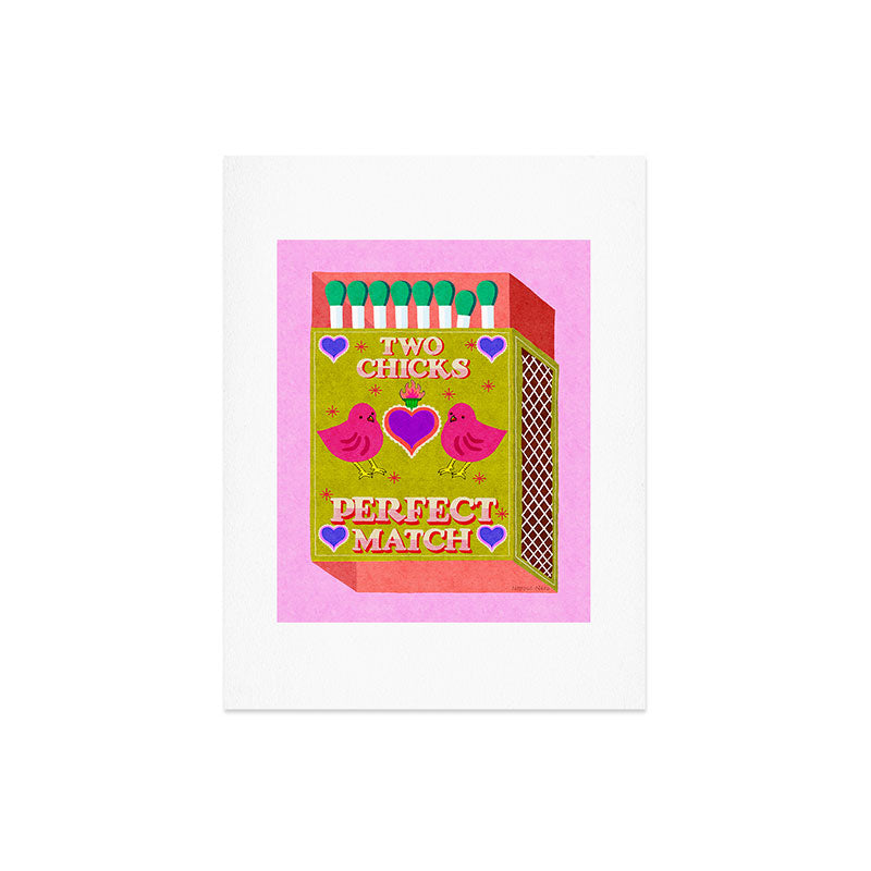 2 Chicks Perfect Match Vintage Matchbox Green & Pink Palette Art Print