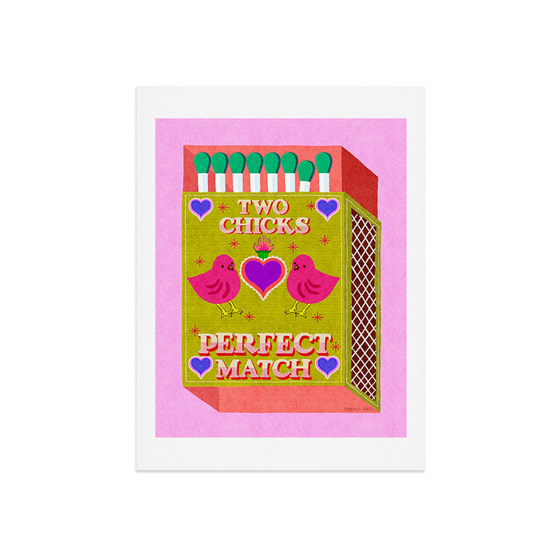 2 Chicks Perfect Match Vintage Matchbox Green & Pink Palette Art Print
