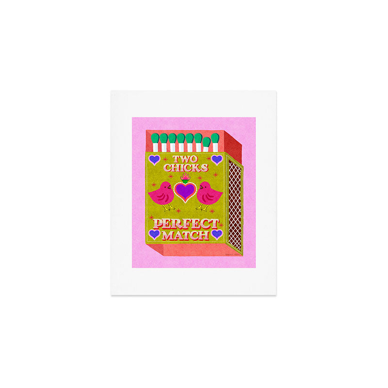 2 Chicks Perfect Match Vintage Matchbox Green & Pink Palette Art Print