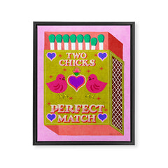 2 Chicks Perfect Match Vintage Matchbox Green & Pink Palette Framed Canvas Print