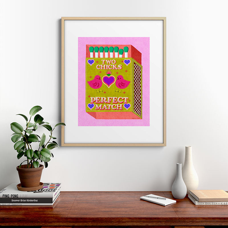 2 Chicks Perfect Match Vintage Matchbox Green & Pink Palette Framed Art Print